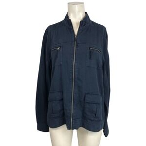 MAURICES - WOMEN'S MEDIUM - NAVY FULL ZIP CARGO LIGHTWEIGHT LINEN BLEND JACKET